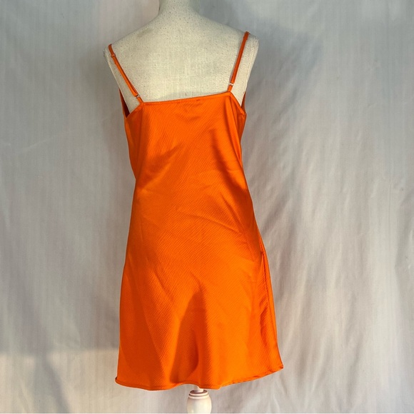 Shinestar Slip Mini Dress Orange Adjustable Spaghetti Straps Drape Neckline M - Picture 4 of 7